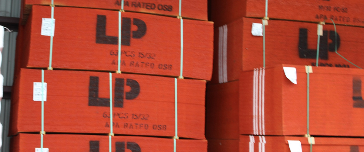 sheets of lumber stacked at our facility