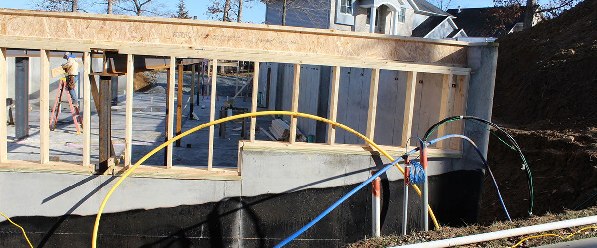 new home construction showing walls framed up